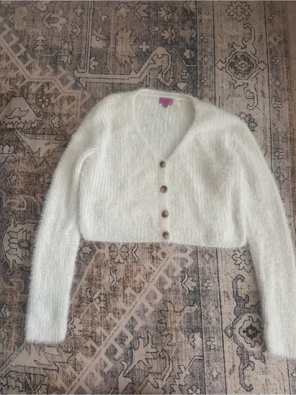 miami Cream Fuzzy Cropped V-Neck Button Cardigan